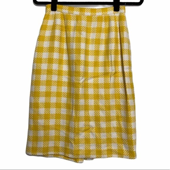 Vtg Ann Taylor Yellow & White Houndstooth Skirt - Picture 1 of 7